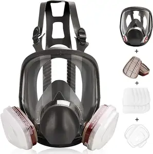 Industrial 6800 Gas Mask with Two Interface and Particular Filter Rubber Respirator with Cotton Filters Cartridge Retainer