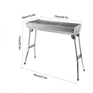 Grand barbecue portable pliable en acier inoxydable épaissi pour extérieur, four à charbon de bois - Product Image 2