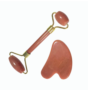 Rodillo facial de aventurina roja y gua sha, set de regalo para spa y bienestar, accesorios para masaje facial - Product Image 1