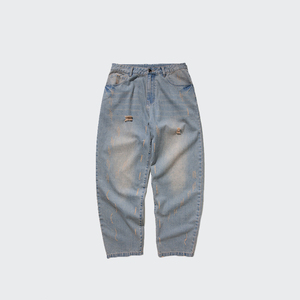 YLS Custom Men Streetwear <span class=keywords><strong>pantaloni</strong></span> strappati Vintage <span class=keywords><strong>pantaloni</strong></span> Casual in Denim blu chiaro a vita alta - Product Image 4