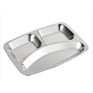 Assiettes à Diviser en Acier Inoxydable, Plateau à Dîner Rectangulaire à <span class=keywords><strong>3</strong></span> Compartiments, Plaques Métalliques pour Enfants Adultes et Enfants, Passe au Lave-Vaisselle - Product Image 1