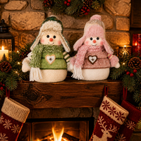 Poupée en peluche bonhomme de neige en coton de Noël avec écharpe et chapeau, décoration assise, cadeau doux