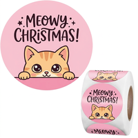 Rouleau d'autocollants circulaires Joyeux Noël Chat Kawaii pour cadeaux de fêtes, étiquettes autocollantes personnalisées imperméables pour fêtes