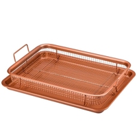 Venda quente Elevated Mesh Crisping Grill Basket Set Copper Air Fryer Crisper Basket e Bandeja para Assar Pratos & Panelas
