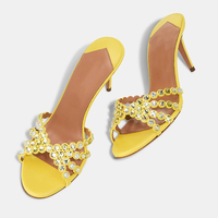 Mules à talons pour femmes ornées de cristaux, sandales à brides multiples festonnées et bijoux, vente en gros, OEM personnalisé