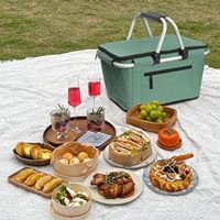 Panier de pique-nique pliable en tissu isolé et écologique avec couvercle et doubles poignées - Durable et portable