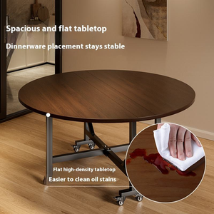 <span class=keywords><strong>Table</strong></span> à <span class=keywords><strong>manger</strong></span> ronde pliable moderne en bois avec roulettes, gain <span class=keywords><strong>de</strong></span> place, extensible, mobilier d'appartement <span class=keywords><strong>pour</strong></span> petite maison - Product Image 2