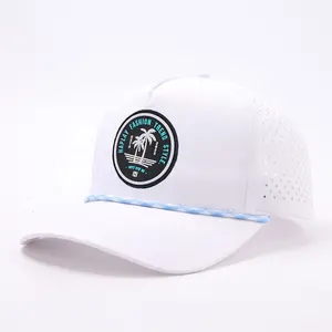 Custom Logo Hoge Kwaliteit 5 Paneel Laser Gesneden Gat Geperforeerde Gorras Sport Golf Hoed Heren Touw Baseballpet