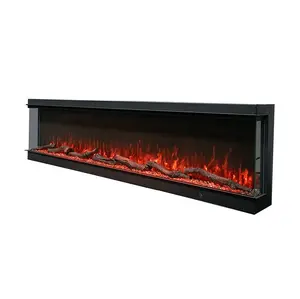 Modern 3 Sided Fireplace 72inch Electric Fireplace Flame Heater Insert Electric 72 Inch Fireplace Linear 7 Colors Black Housing