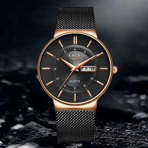 <span class=keywords><strong>Montre</strong></span>-bracelet à quartz analogique pour homme LIGE LG9949, en acier doré, minimaliste, étanche, classique, de luxe - Product Image 5