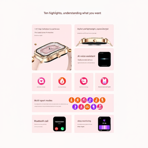 Montre intelligente MK88 pour femme avec fréquence cardiaque, pression artérielle, oxygène sanguin, Bluetooth, montre portable à la mode - Product Image 1