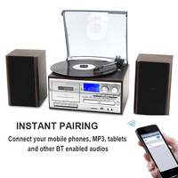 Lecteur de disques vinyles vintage 9 en 1 avec lecteur de CD et cassette, Toca Disco Vinilo Tocadiscos De Vinilo avec USB, cassette et CD