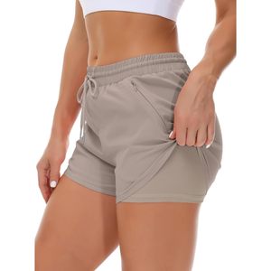 Pantaloncini da donna Premium sport Fitness Yoga con rivestimento elastico da palestra 3 tasche con cerniera per corsa e allenamento - Product Image 2