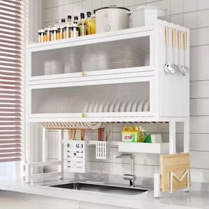 Countertop Dish Draining Rack with Dust Proof <b>Storage</b> <b>Kitchen</b> <b>Storage</b> Cabinet Door Pot Holder Household <b>Storage</b> Organizer - Product Image 1