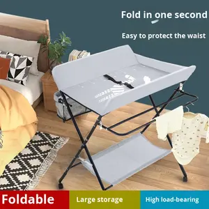 <span class=keywords><strong>Table</strong></span> à <span class=keywords><strong>langer</strong></span> pour bébé d'usine avec <span class=keywords><strong>roulettes</strong></span>, portable, hauteur réglable, pliable, avec organisateur de crèche et étagère de rangement - Product Image 2