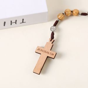 Rosario Católico Mecrt con Crucifijo, Cuentas de Madera Retro, Aleación, Cruz de Jesús, Colgante de la Virgen María, Collar de Rosario - Product Image 6