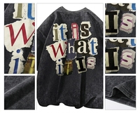 Camisetas Gráficas para Hombre, Estampado de Letras Divertidas, Estilo Vintage, Lavado Ácido, 100% Algodón, 300 Gramos, Ropa Urbana, Estilo Rapero, Informal