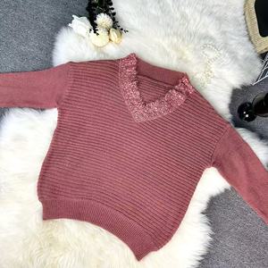 Otoño Invierno <span class=keywords><strong>mujer</strong></span> Casual estilo coreano <span class=keywords><strong>Chaqueta</strong></span> larga suéter suelto encaje cuello en V Comercio exterior transfronterizo para <span class=keywords><strong>Amazon</strong></span> EE. UU. Europa - Product Image 2