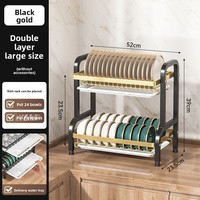 Étagère à vaisselle de cuisine à trois niveaux non pliable de type sol avec égouttoir multifonction pour assiettes et bols