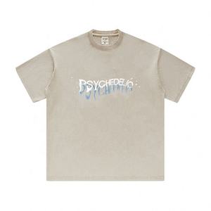 เสื้อยืดผู้ชายผ้าคอตตอนพิมพ์ลายกรดซักแบบเรียบๆเสื้อยืดผ้าฝ้าย100% ถนนย้อนยุคงาน OEM ตามสั่ง - Product Image 3