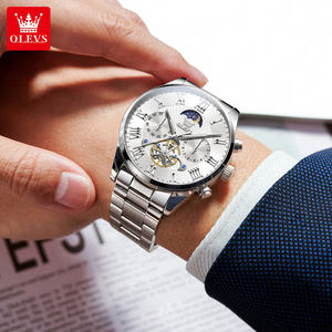   Montre à quartz de luxe pour homme, style tourbillon, étanche, en acier inoxydable, avec phases de lune, chiffres romains, logo personnalisé, fabrication OEM 3640 - Product Image 3