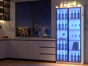 Modern White Wood <strong>Sideboard</strong> <strong>Display</strong> <strong>Cabinet</strong> 70x35x165 cm Smart Storage RGB 3 Colors Dimmable Hotel Use - Product Image 4