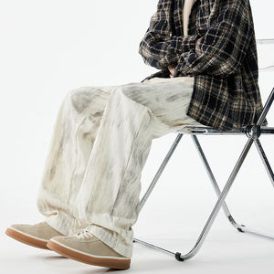 Customized logo Spring 2025 new casual pants men's American retro <b>tie</b>-dyed cool brand straight sweater pants drooping wide-leg - Product Image 1