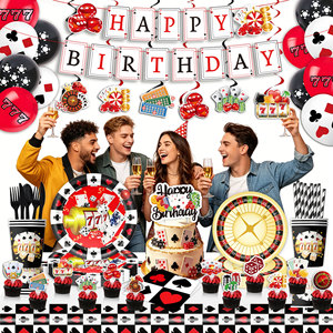 Articles <span class=keywords><strong>de</strong></span> fête sur le thème du casino pour filles, garçons et enfants : Vaisselle en papier, serviettes, gobelets, fourchettes, couteaux et pailles pour un joyeux anniversaire à Las Vegas - Product Image 2