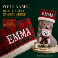 Chaussette de Noël en peluche 3D personnalisée avec personnage de Père Noël, broderie du nom de famille, service POD, directement au client