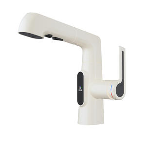 Robinet extractible pour lavabo, eau chaude et froide, lavabo de salle de bain, style crème, réglable, usage domestique - Product Image 5