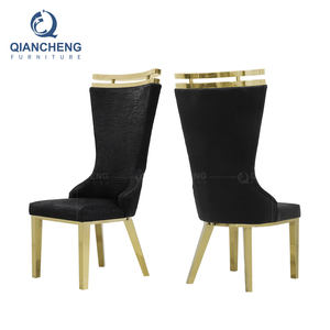 Cadeira cinza banquete com costas altas de couro, cadeira de banquete com pernas de aço inoxidável estofadas para jantar - Product Image 2