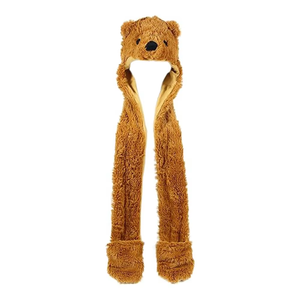 חידוש ראש בעלי חיים מסוגנן ילד מבוגר beanie ארוך כפות קטיף צעיף יד חם כיסים 3 ב 1 משולב נוחות כובע דוב חום צעיף - Product Image 1