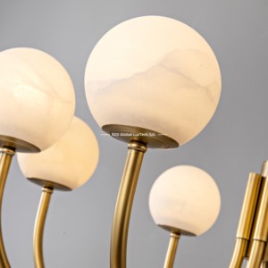 Lustre globe classique <span class=keywords><strong>en</strong></span> <span class=keywords><strong>albâtre</strong></span>, style rétro, 6 et 8 lumières, bras <span class=keywords><strong>en</strong></span> laiton, suspension de luxe, sphère <span class=keywords><strong>en</strong></span> marbre naturel, lampe suspendue pour salon - Product Image 6