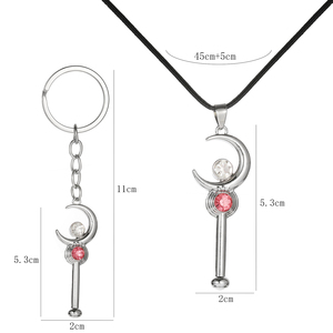 Collier pendentif vintage <span class=keywords><strong>Sailor</strong></span> <span class=keywords><strong>Moon</strong></span> en alliage de zinc avec poignée lune et <span class=keywords><strong>baguette</strong></span> magique en strass, cadeau cosplay pour filles - Product Image 2