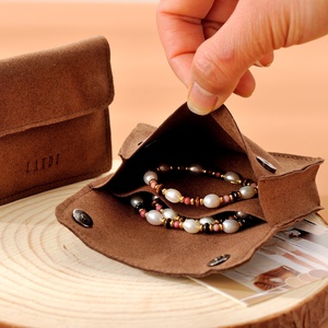 Custom <b>Suede</b> Microfiber Lady Bag Cosmetic <b>Brush</b> Jewelry Storage Bag with Magnetic Button - Product Image 4