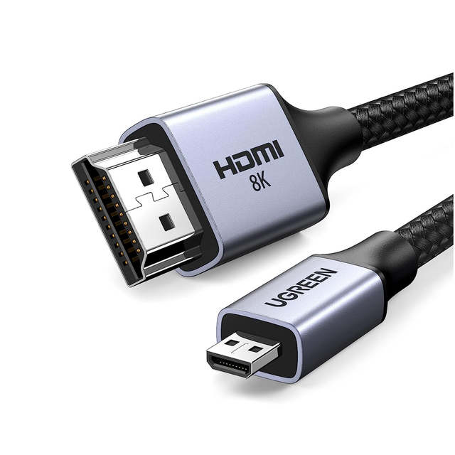 UGREEN 8K Micro HDMI-to-HDMI Cable 2M HDMI2.1 Aluminum Shell Braided 48Gbps Ultra High Speed 8K60hz 4K120hz