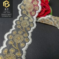 LEIXUSI 9cm Bordure en dentelle de tulle dorée, broderie dorée brillante en maille pour la décoration de vêtements, accessoires de couture, vente en gros