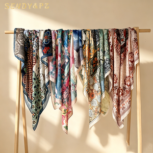 Écharpe carrée grande taille 110 x 110 cm, motif <span class=keywords><strong>peinture</strong></span> à l'huile vintage, en polyester imprimé, protection solaire estivale pour femme, châle - Product Image 1