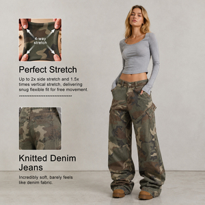 Jeans a Gamba Larga <span class=keywords><strong>con</strong></span> Motivi Retrò e <span class=keywords><strong>Tasche</strong></span> Funzionali, <span class=keywords><strong>Pantaloni</strong></span> Cargo in Denim Comodi per Esplorazioni all'Aperto da <span class=keywords><strong>Donna</strong></span> - Product Image 1