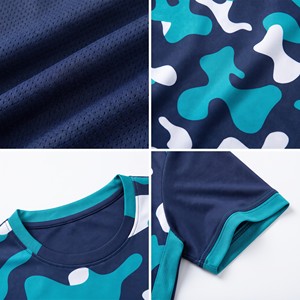 Set di Maglie da <span class=keywords><strong>Calcio</strong></span> in Poliestere 100% Blu Navy con Sublimazione, Logo Personalizzato, Motivo Mimetico, Uniforme da <span class=keywords><strong>Calcio</strong></span> Traspirante, Produzione OEM - Product Image 3