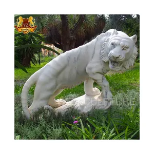 Estatua de tigre grande personalizada para exteriores, escultura de piedra tallada a mano para jardín, tamaño grande, mármol blanco