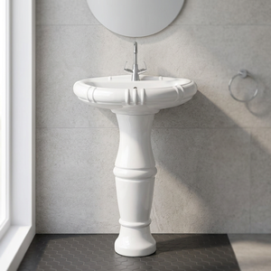 Wash Basin Pedestal Ceramic Bathroom Sanitary Ware Single Piece Hand Washing Sink With Water Mixer - Product Image 6