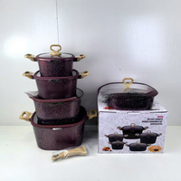 Set Peralatan Masak 10 Buah dari Aluminium Alloy dengan Dasar Baja Tahan Karat 430, Panci Persegi Baru, Tutup Kaca Silikon, Motif Berbintik