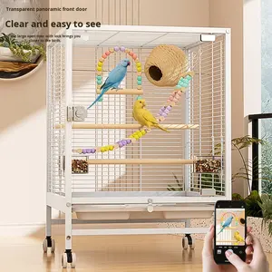 Gabbia per Uccelli in Metallo di Grandi Dimensioni, Lussuosa, Trasparente, Antispruzzo, Ampio Spazio, per Pappagalli e Uccelli con Perle - Product Image 1