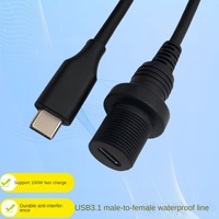 Cable de Extensión Impermeable Tipo-C 3.1 Macho a Hembra para Tableros de Auto y Barco - Cable de Datos USB 3.1 PD 100W 4K 20G Totalmente de Cobre
