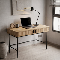 Mesa de Estudio para Computadora de Tablero MDF de 18 mm con Chapa de Roble Natural, Hecha en China