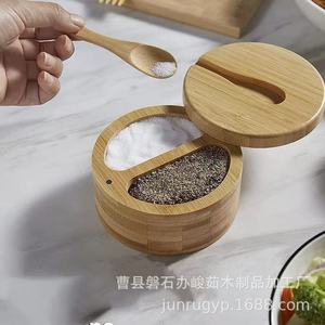 <b>Bamboo</b> Spice Box With Spoon Airtight Rotating Lid Solid Seasonings Storage Kitchen Condiment <b>Container</b> - Product Image 3