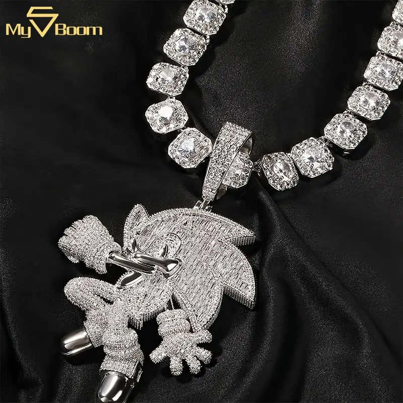 New Sonic Hedgehog Cartoon Pendant Necklace Miami Cuban Chain Fashion Jewelry Men Accessories Hip Hop Jewelry