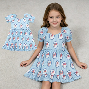 RTS Boutique 4th of July USA Flag Star Princess Cute A-Line Ruffles Dress Breathable Casual Summer Sister Girls Dress <b>Clothes</b> - Product Image 3