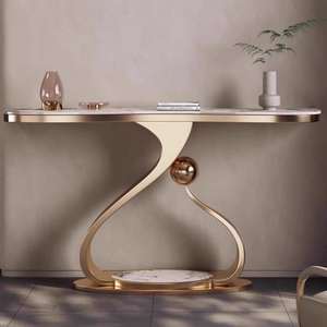 Table <span class=keywords><strong>console</strong></span> moderne en marbre doré pour hôtel, salle à manger, salon, couloir étroit, mobilier de luxe pour la maison - Product Image 1
